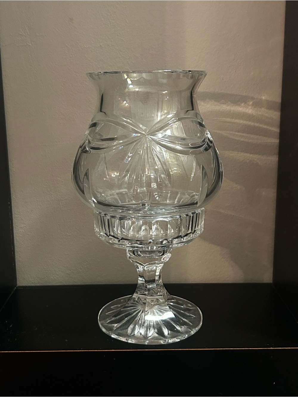 Crystal Cut Pedestal Vase - Clear Glass Decorative Goblet